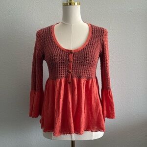 Free People Coral Knit Peplum Cardigan Size Medium